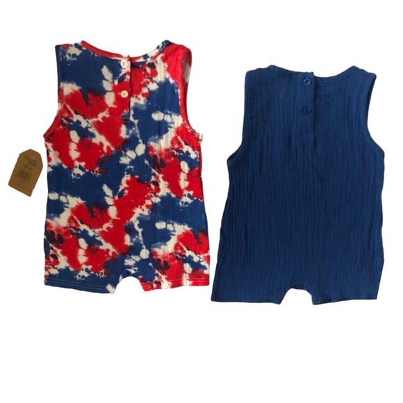 Chick Pea Two Piece Summer Style Sleeveless Blue and Tie Dye Romper Set Sz 3-6 M - Picture 1 of 16